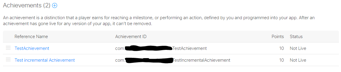 Achievements section