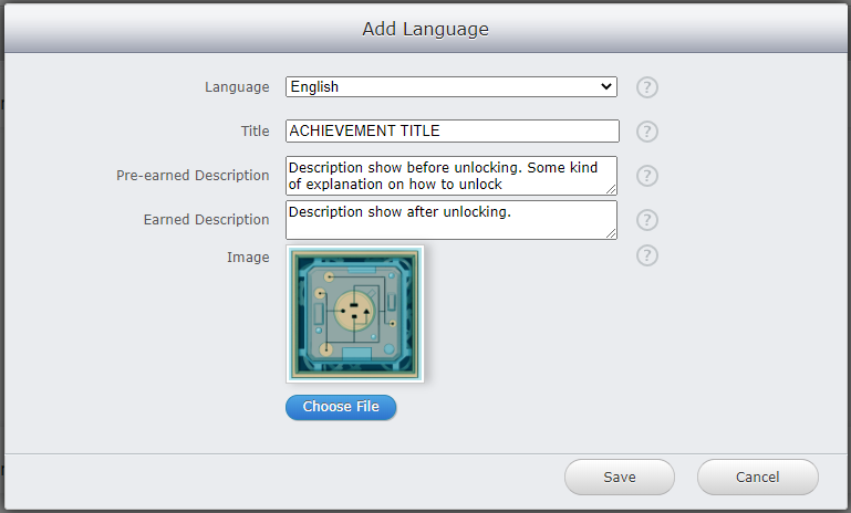 Add achievement language screen